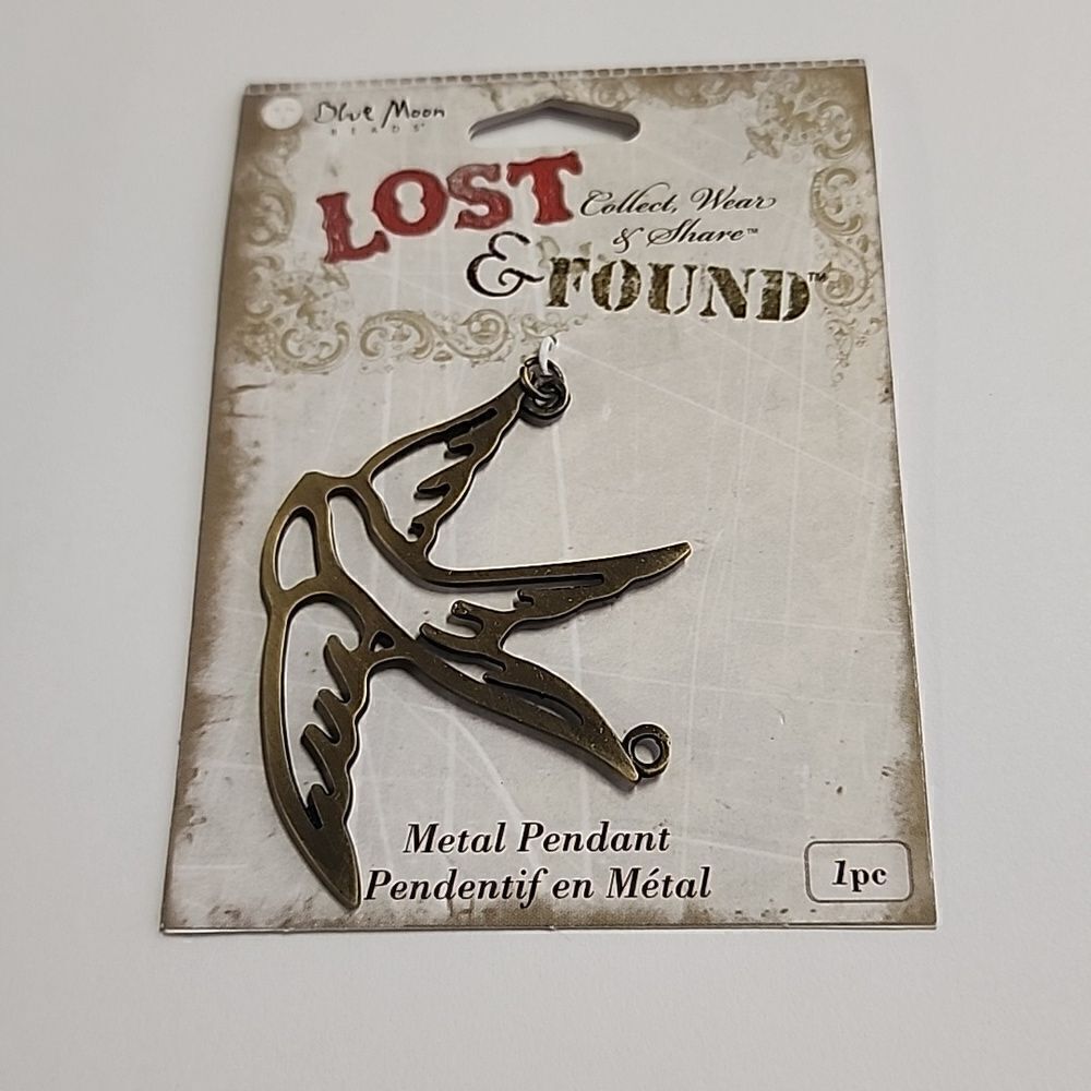 BLUE MOON BEADS Lost and Found Pendant Metal Bird Oxidized Gold Tone